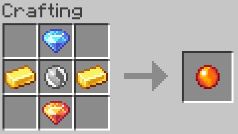 top: water gem, middle: mega stone, sides: gold ingot, bottom: fire gem