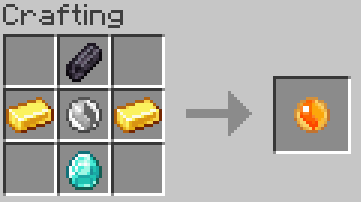 top: charcoal stick, middle: mega stone, sides: gold ingot, bottom: diamond