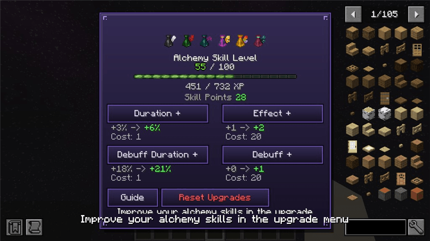 Improve your alchemy skills in the upgrade menu