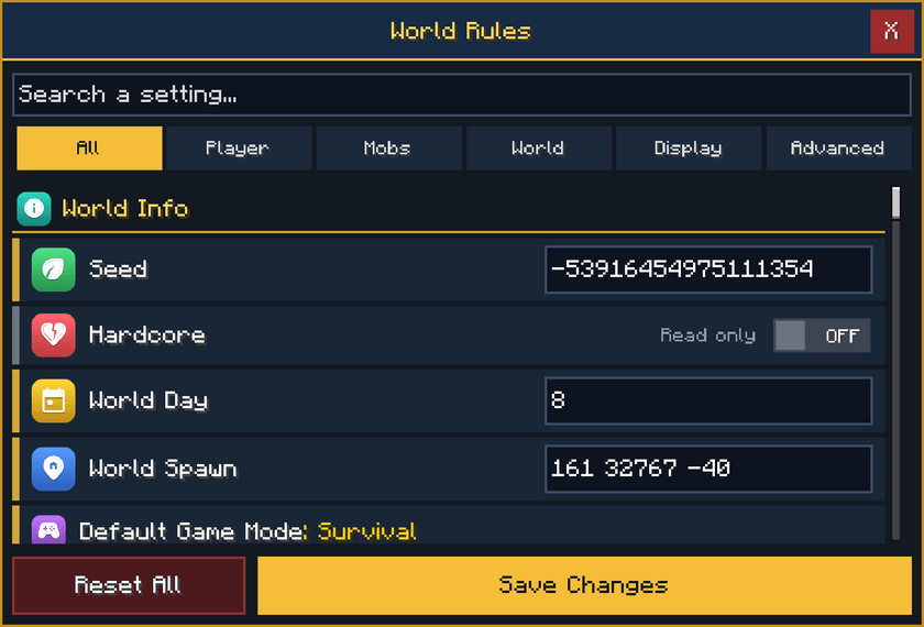 World Rules Editor — Minecraft Bedrock addon, screenshot 2