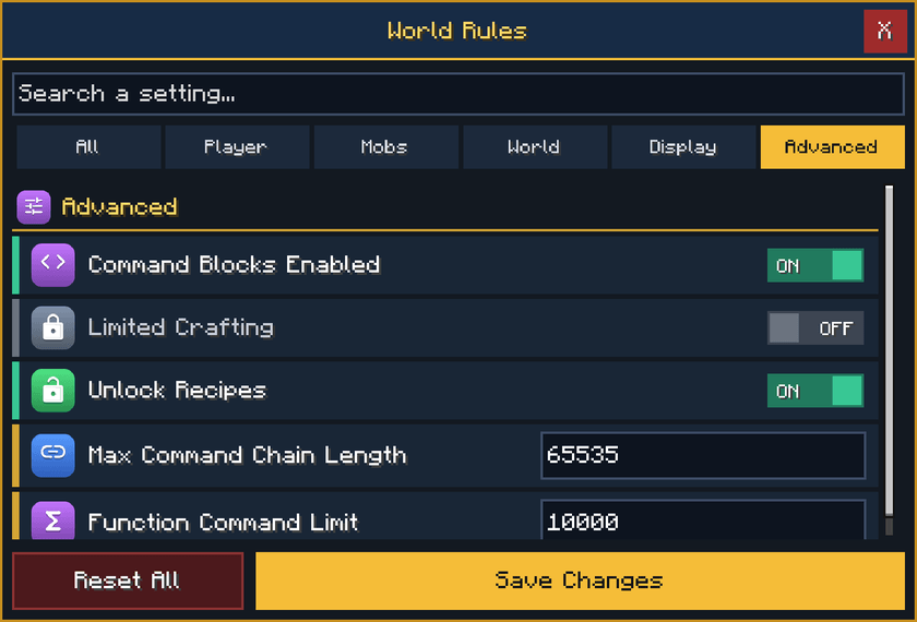 World Rules Editor — Minecraft Bedrock addon, screenshot 7
