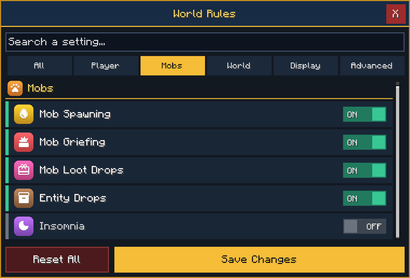 World Rules Editor — Minecraft Bedrock addon, screenshot 4