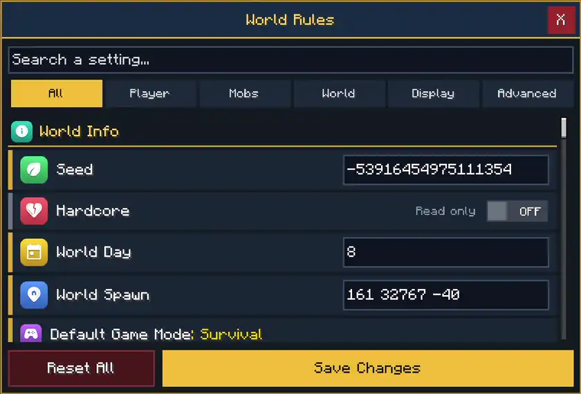 World Rules Editor — Minecraft Bedrock addon, screenshot 1