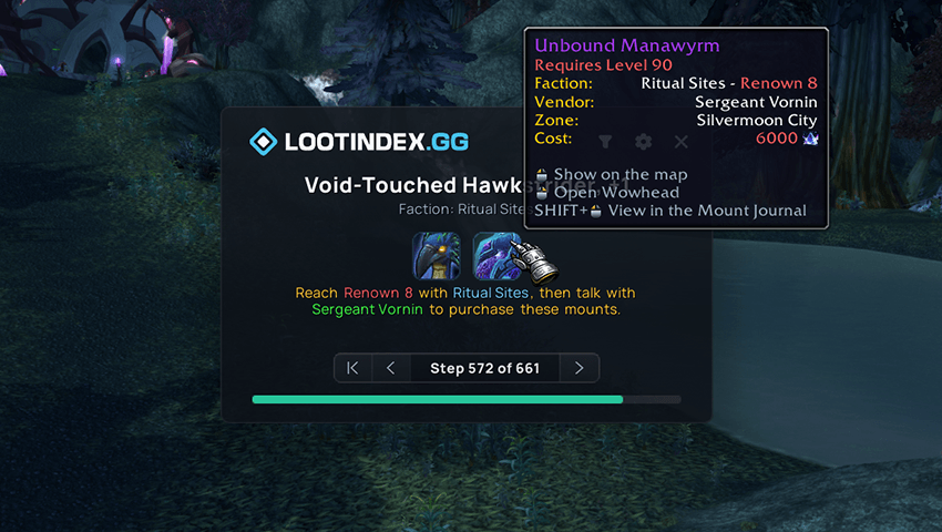 Mount Planner showing mount requirements, vendor details, location, cost, and collection shortcuts.