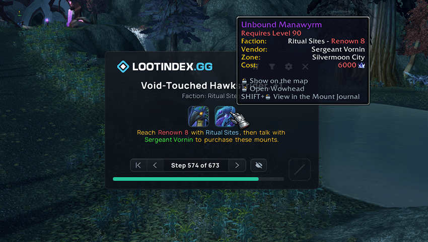 Mount Planner showing mount requirements, vendor details, location, cost, and collection shortcuts.