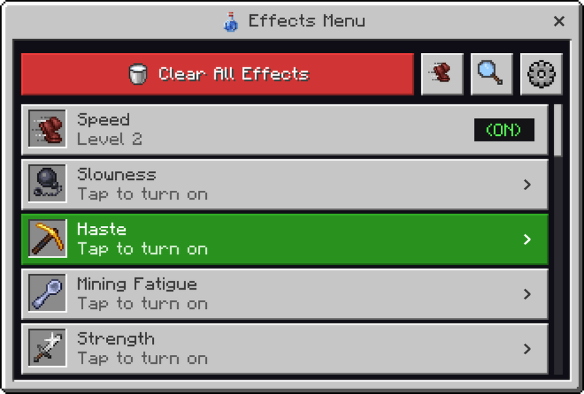 Effects Menu — Minecraft Bedrock addon, screenshot 1