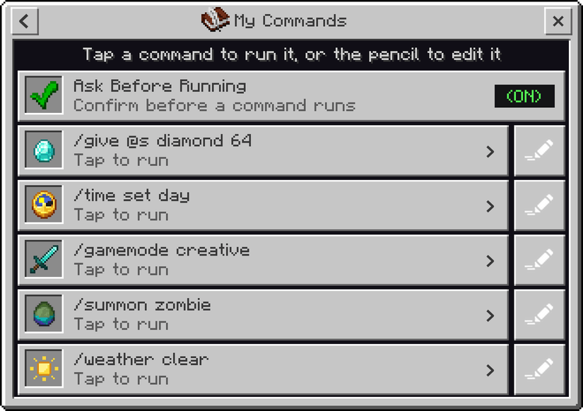 Commands Menu — Minecraft Bedrock addon, screenshot 3