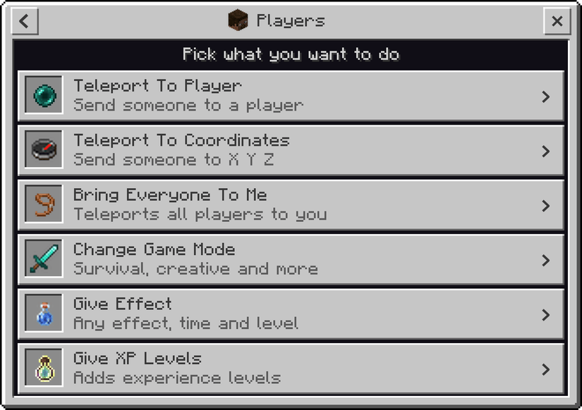 Commands Menu — Minecraft Bedrock addon, screenshot 7