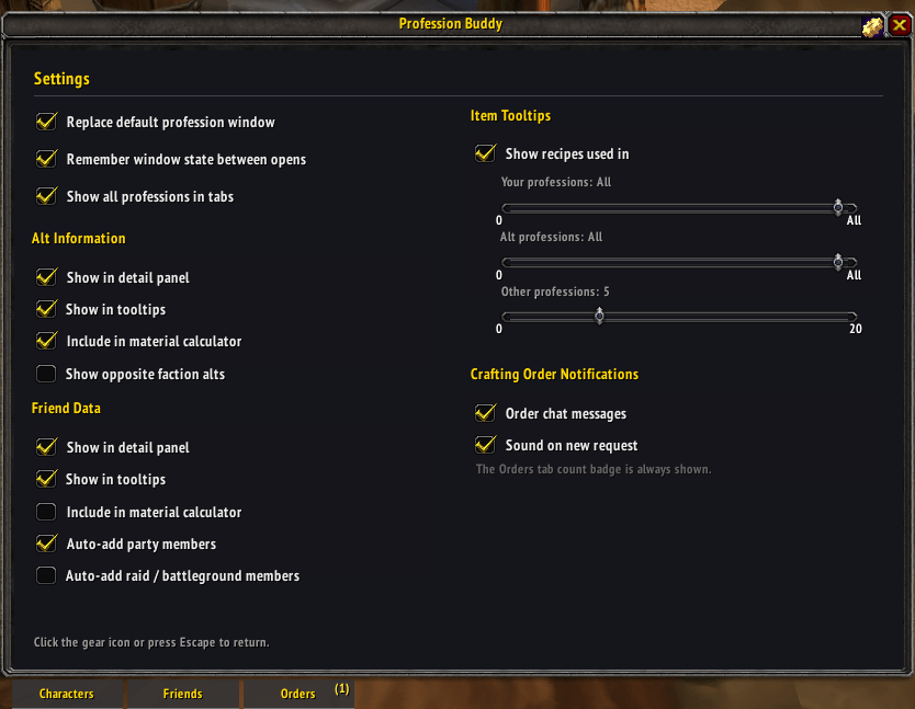 Settings Panel