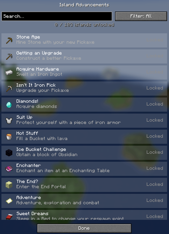Island Advancement Screen