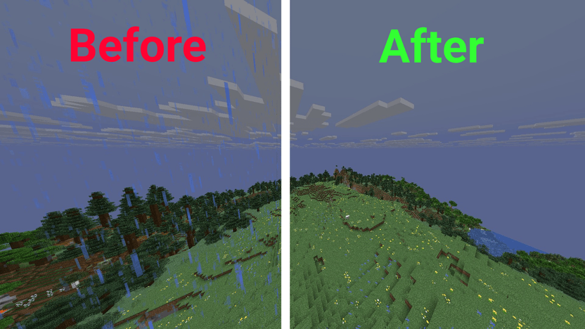 The left side shows the vanilla state without the resource pack, and the right side shows the clear state after applying the resource pack.