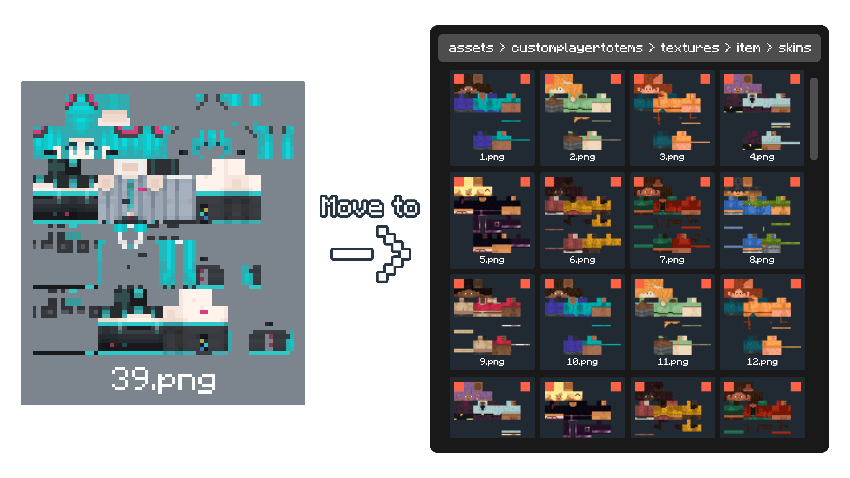 Visualization of a Customized Skin File Transferring to the skins folder inside the PACK