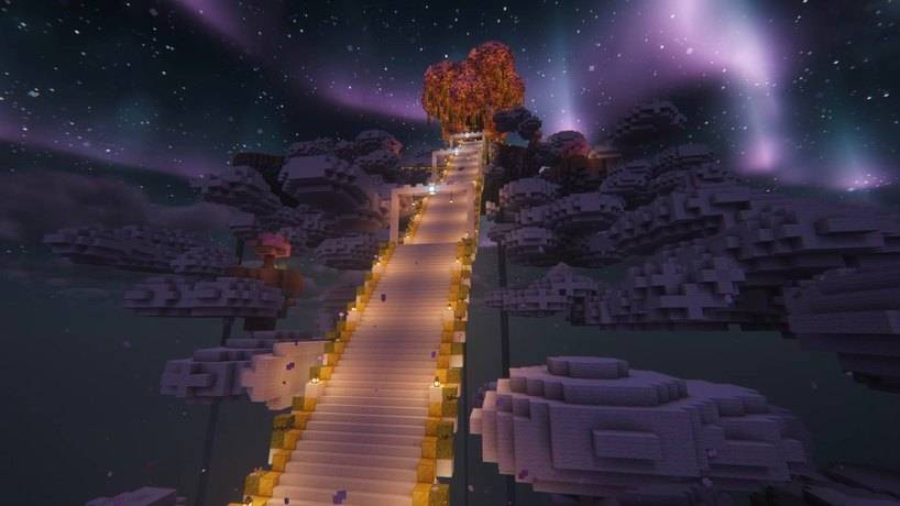 The Ascent lantern path at night