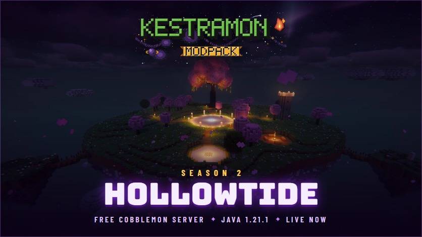 Kestramon modpack. Season 2: Hollowtide. Free Cobblemon server for Minecraft Java 1.21.1, live now