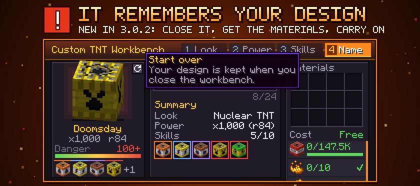 New in 3.0.2: the Custom TNT Workbench remembers your design