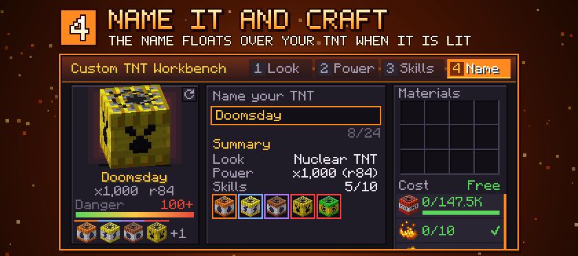 Step 4: name it and craft - the name floats over your TNT when it is lit