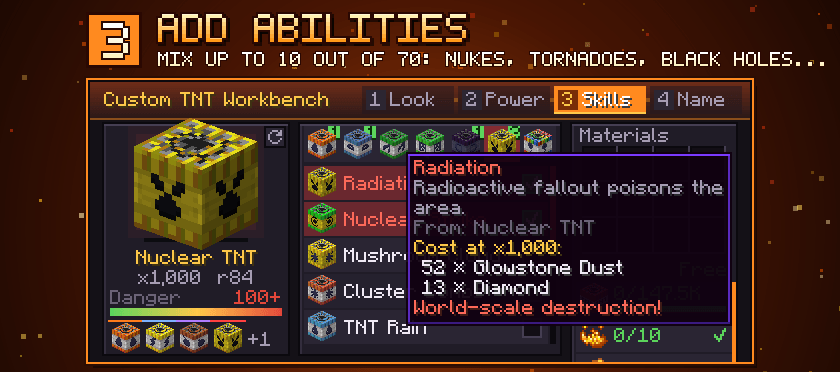 Step 3: add abilities - mix up to 10 out of 70