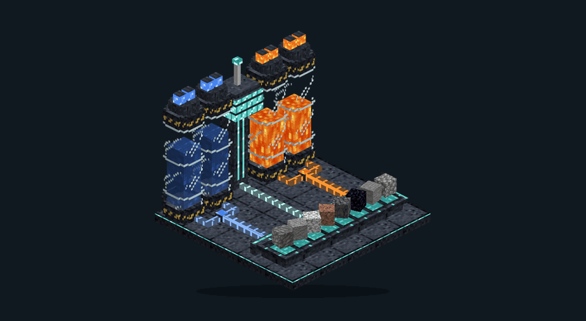 Petrogenic Synthesis Plant with installed modules, fluid towers and eight products