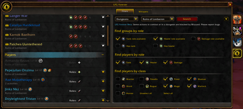 Looking For Group Forever UI