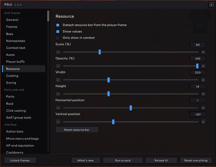 Resource Bar Settings