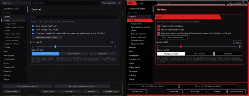 Settings window: normal and Persona 5 looks