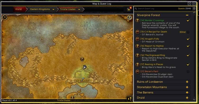 HUD map with the quest log