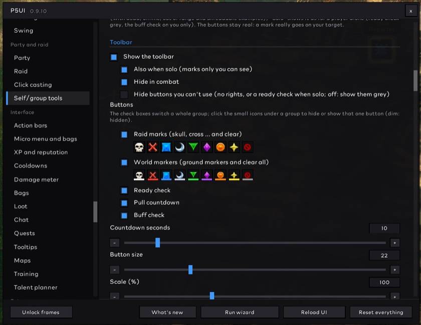 Marker and Buff Check Toolbar Settings