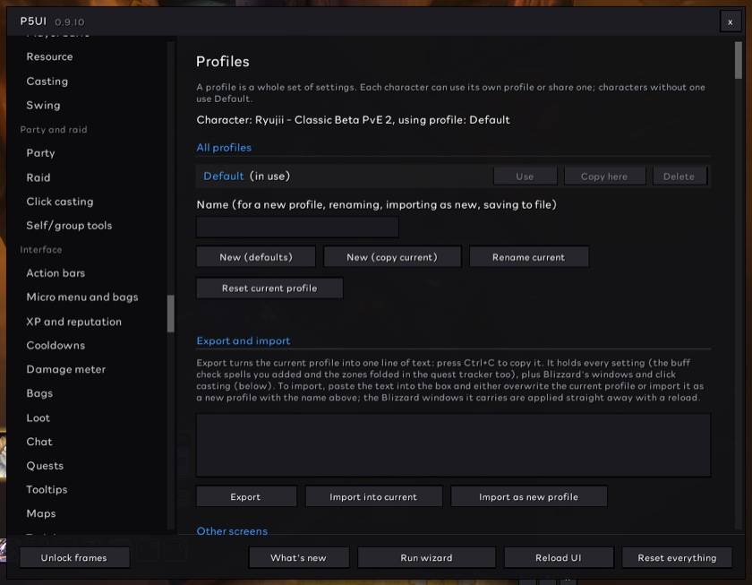 Profiles with Export and Import