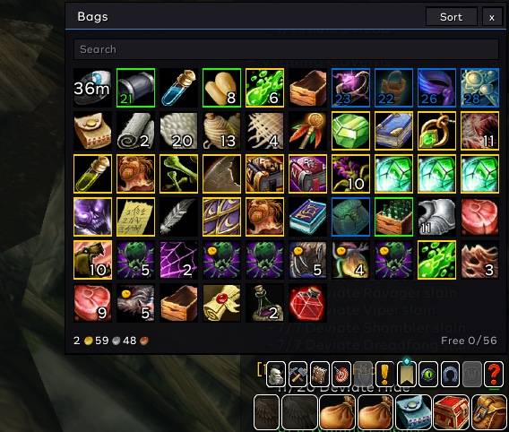 Menu Buttons, Bag Slots and Bags