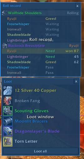 Loot Window and Roll Log