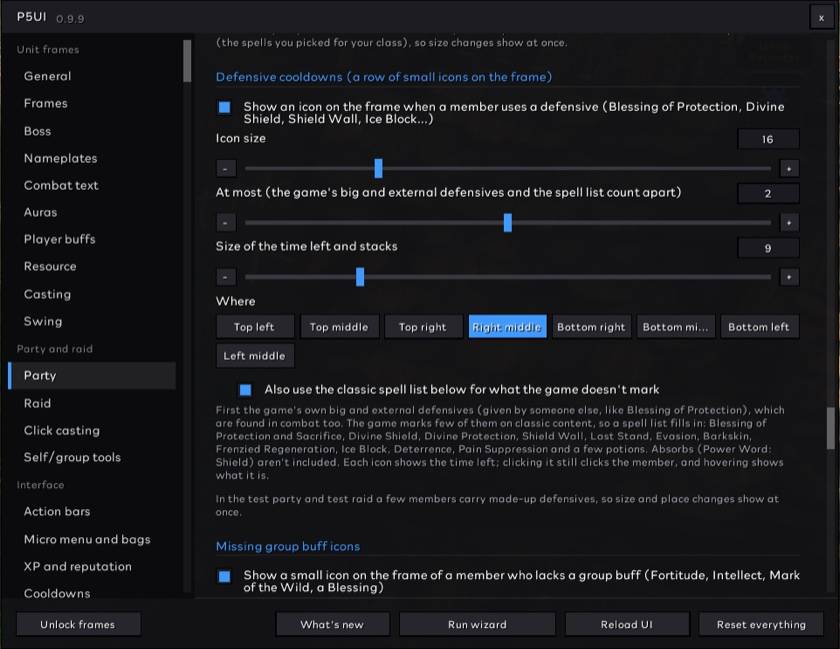 Defensive Cooldowns and Missing Buff Settings