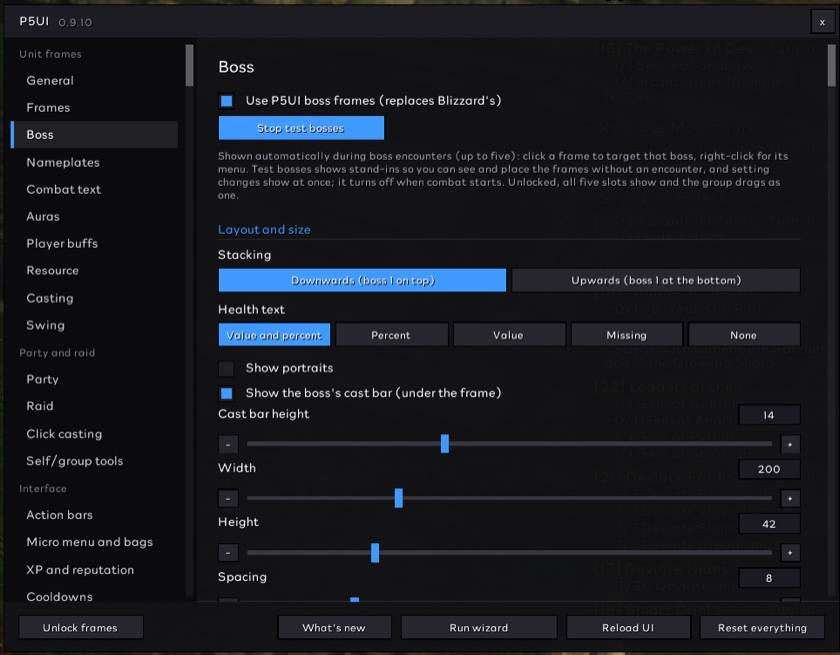 Boss Frame Settings