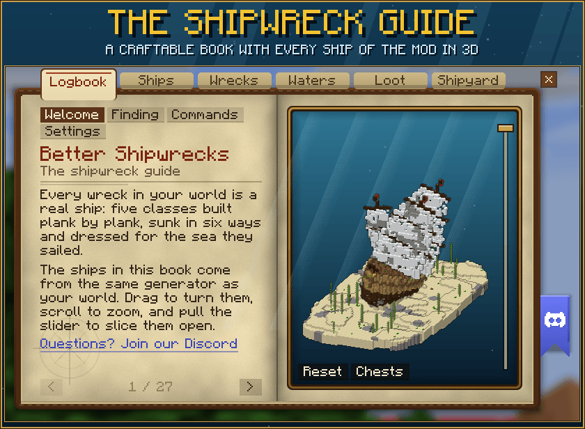 The Shipwreck Guide: a craftable book with every ship of the mod in 3D