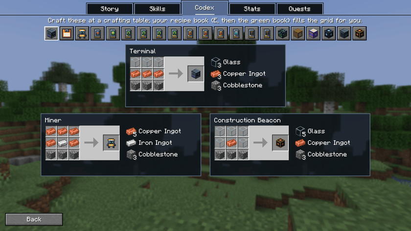 Crafting recipes of the Terminal, the Miner and the Construction Beacon