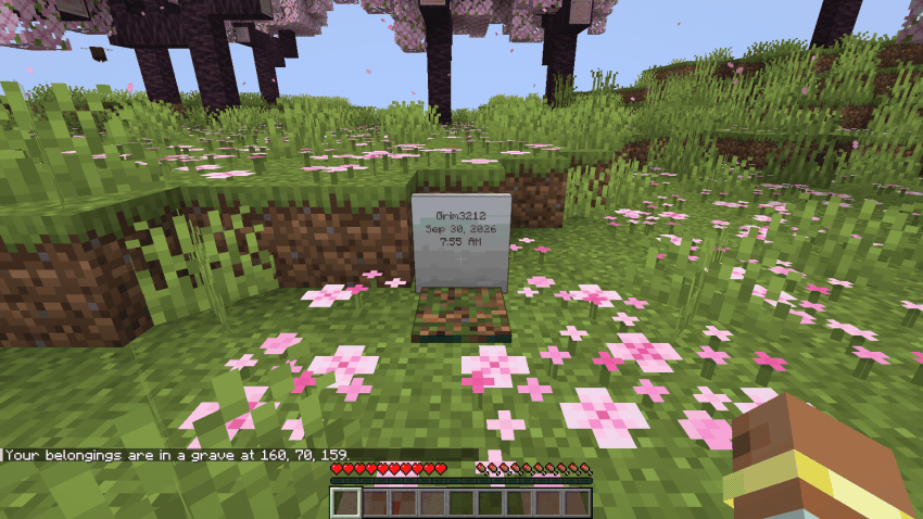 Right clicking a grave brings back the items, armor and experience