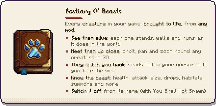 Bestiary O' Beasts: every creature brought to life, standing, walking and running, heads follow your cursor
