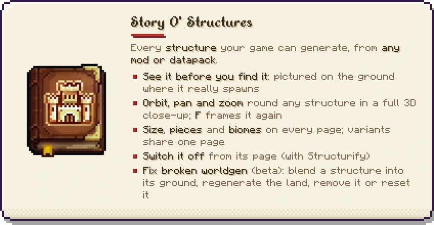 Story O' Structures: see every structure before you find it, orbit it in 3D, switch it off, fix broken worldgen