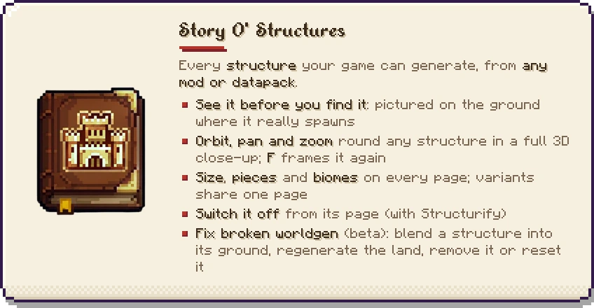 Story O' Structures: see every structure before you find it, orbit it in 3D, switch it off, fix broken worldgen