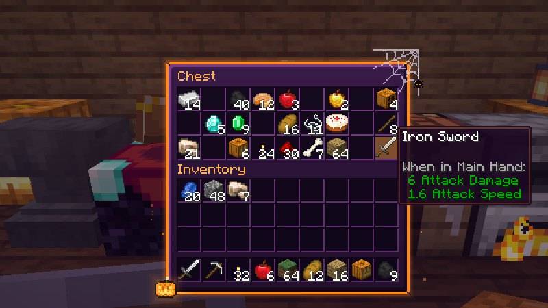 Halloween theme: a chest open with purple panels and a glowing orange frame