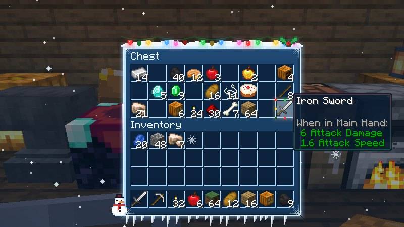 Winter / Christmas theme: snow settling on the panel, icicles and lights