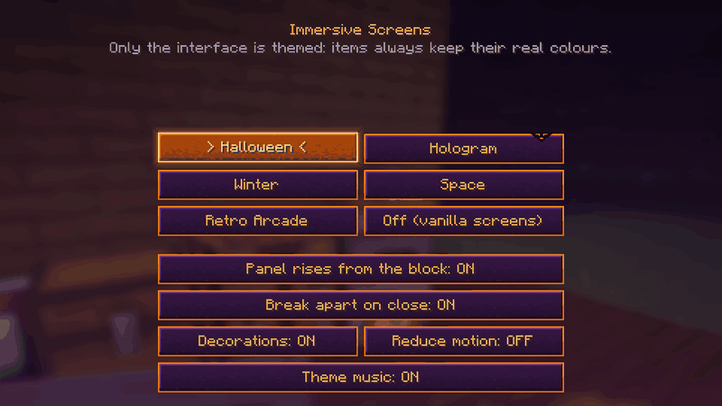The Screen Theme picker with the five themes