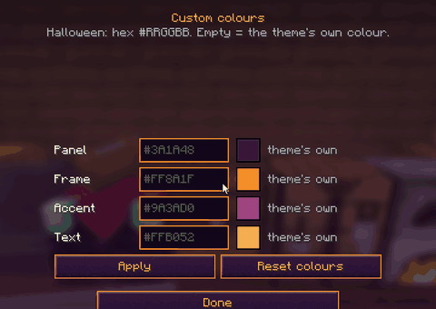 Custom colours with hex values