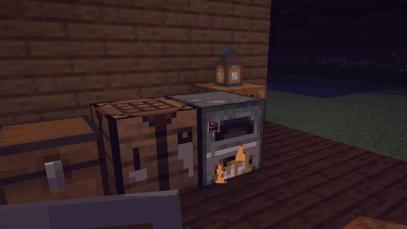 A Halloween-themed furnace with a purple-and-orange living fire