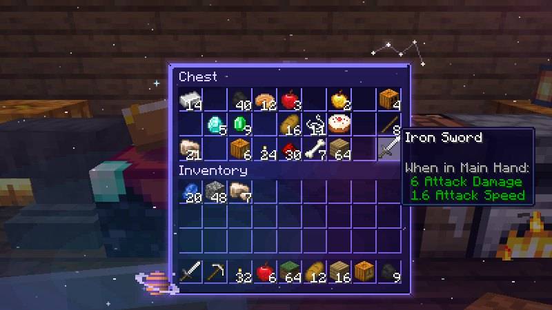 Space theme: stars, a nebula and a ringed planet behind the chest panel