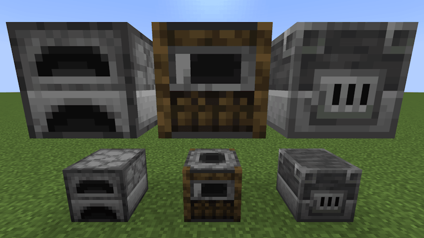 Colossal Furnace, Smoker and Blast Furnace beside their vanilla counterparts