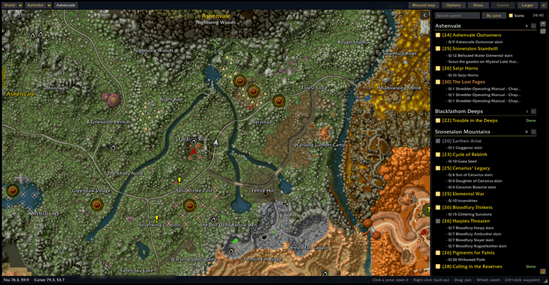 The explorer map with its quest log