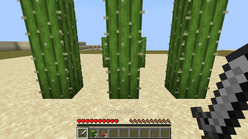 Breaking three cacti in the desert, with dragon fruit dropping from the last one