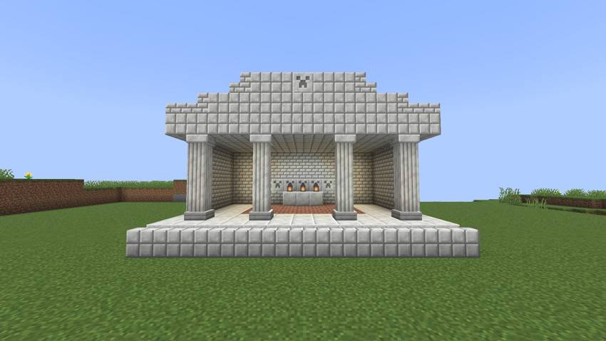Calcite columns, tiles, bricks and polished calcite, with carved creepers and a herringbone floor