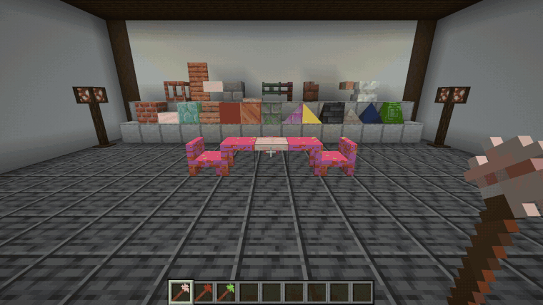 Painting a plain colorizer table with cherry planks and its two chairs with red and lime wool