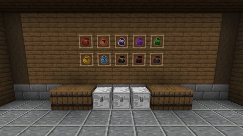 Bags dyed in two colors, from the basic bag to netherite, with the ender bag
